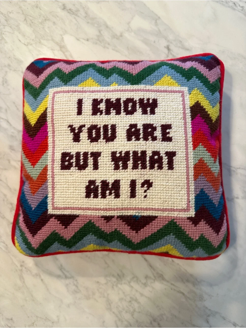 Furbish studio • rainbow chevron needlepoint pillow